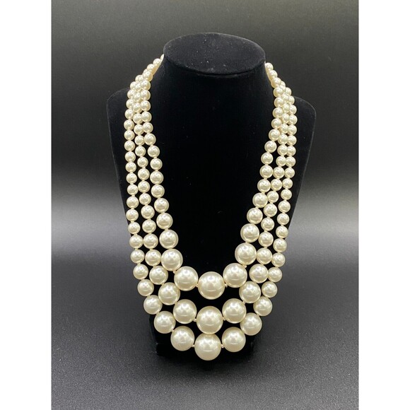 Multistrand Necklace Faux Pearl Made in Japan - Free Shipping - Picture 2 of 6